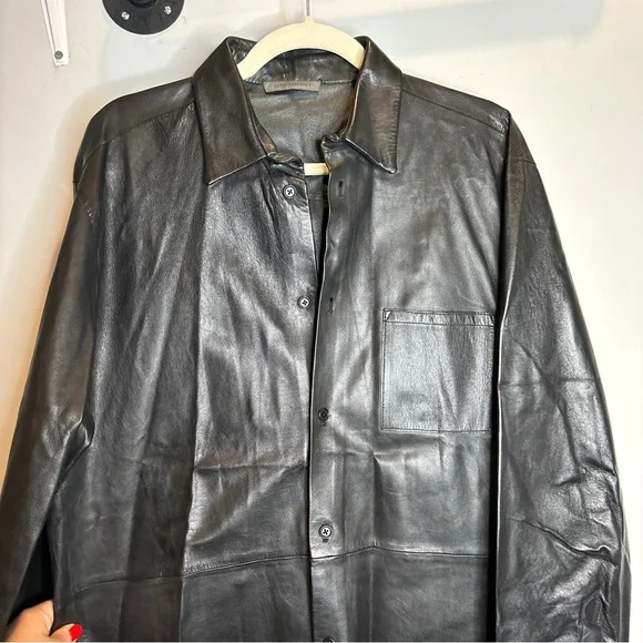 John Varvatos Leather Button Down Shirt - Picture 6 of 9